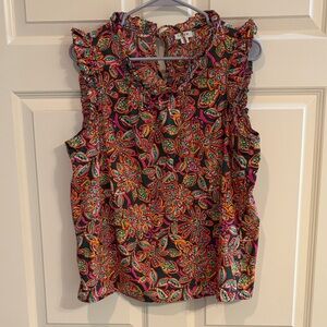 J. Crew Multicolor Paisley Ruffle-Trim Sleeveless Camisole